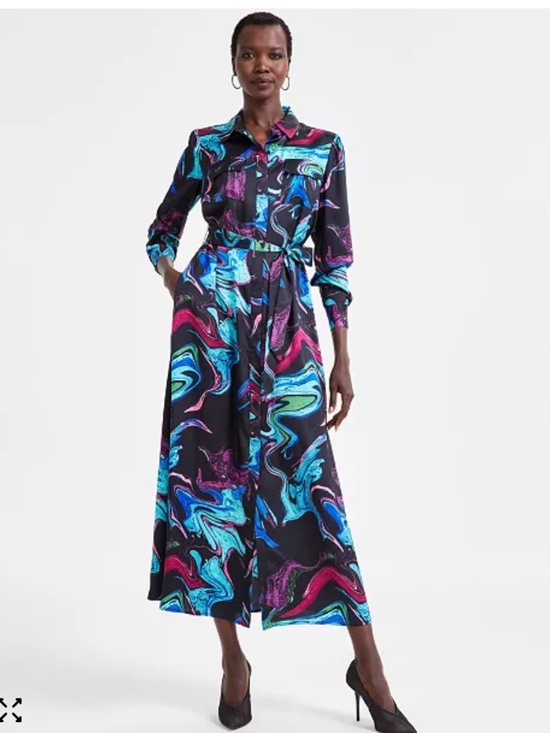 NWT I.N.C. International Concepts Women's Printed Tie-Waist Midi Utility Dress - Picture 1 of 1